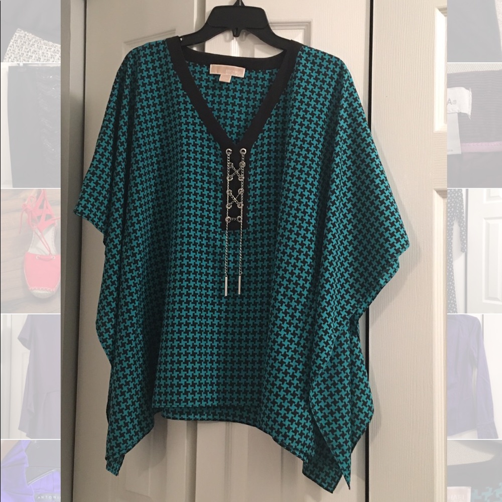 Michael Kors green & black houndstooth blouse